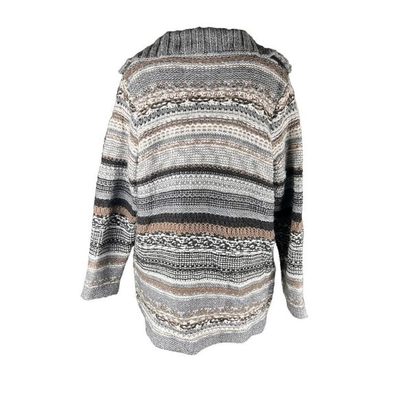 J. Jill wool alpaca blend southwestern aztec grey tan long sleeve cardigan - Picture 2 of 5